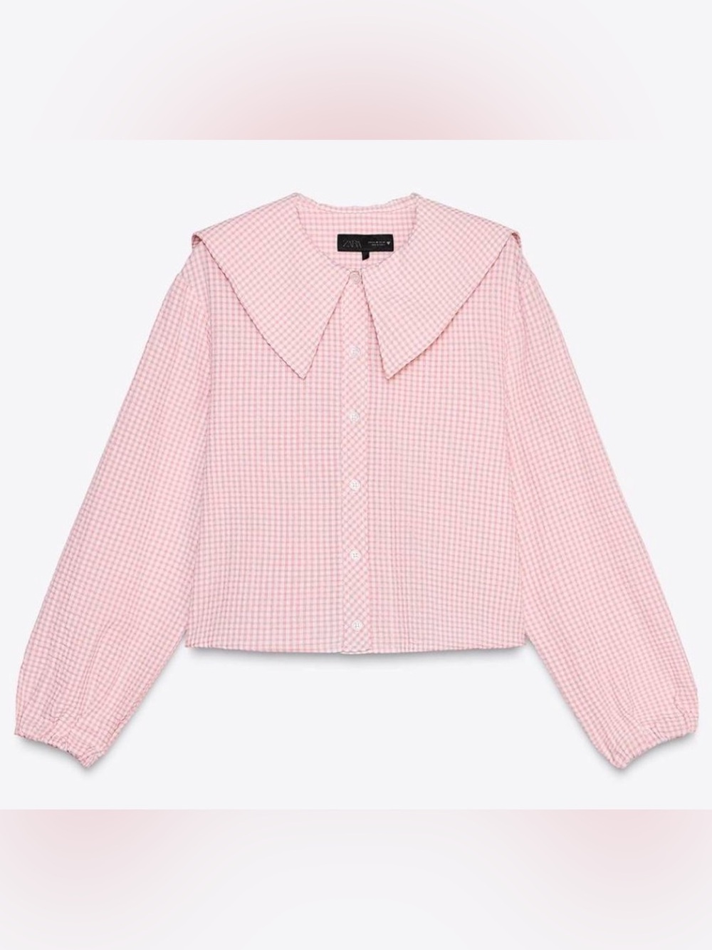 Zara pink gingham button up blouse with collar size small